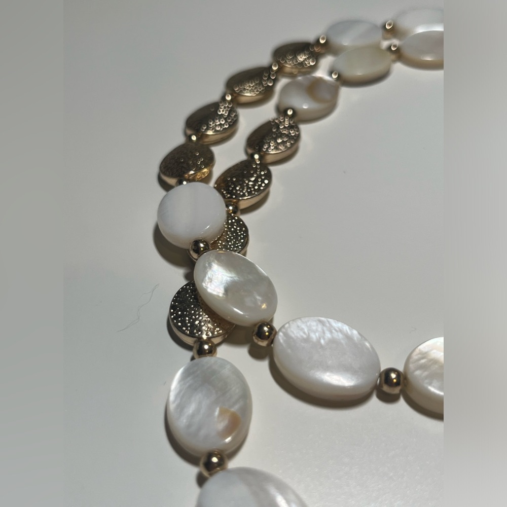 Double Strand Gold and Mother Of Pearl Necklace